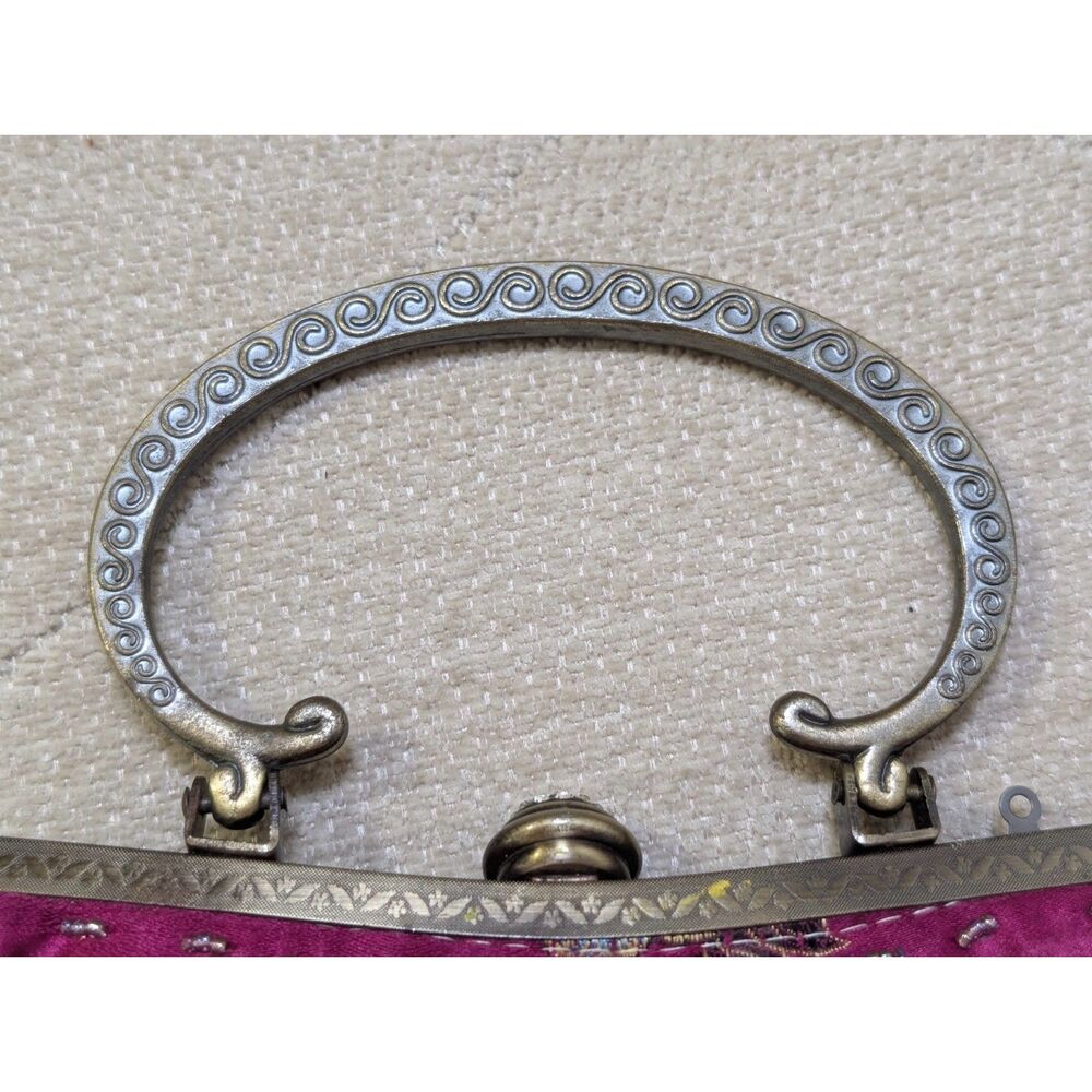 Vintage Beaded Satin Kiss Lock Bag Y2K Evening Purse Statement Wedding Guest - Picture 5 of 10